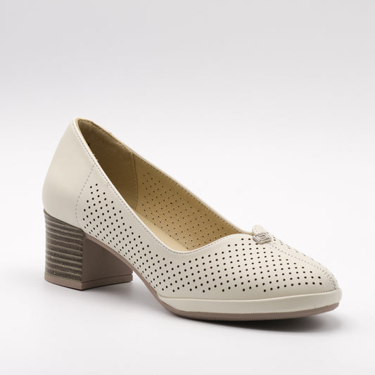Pantofi cu toc damă din piele naturală/perforată 6583