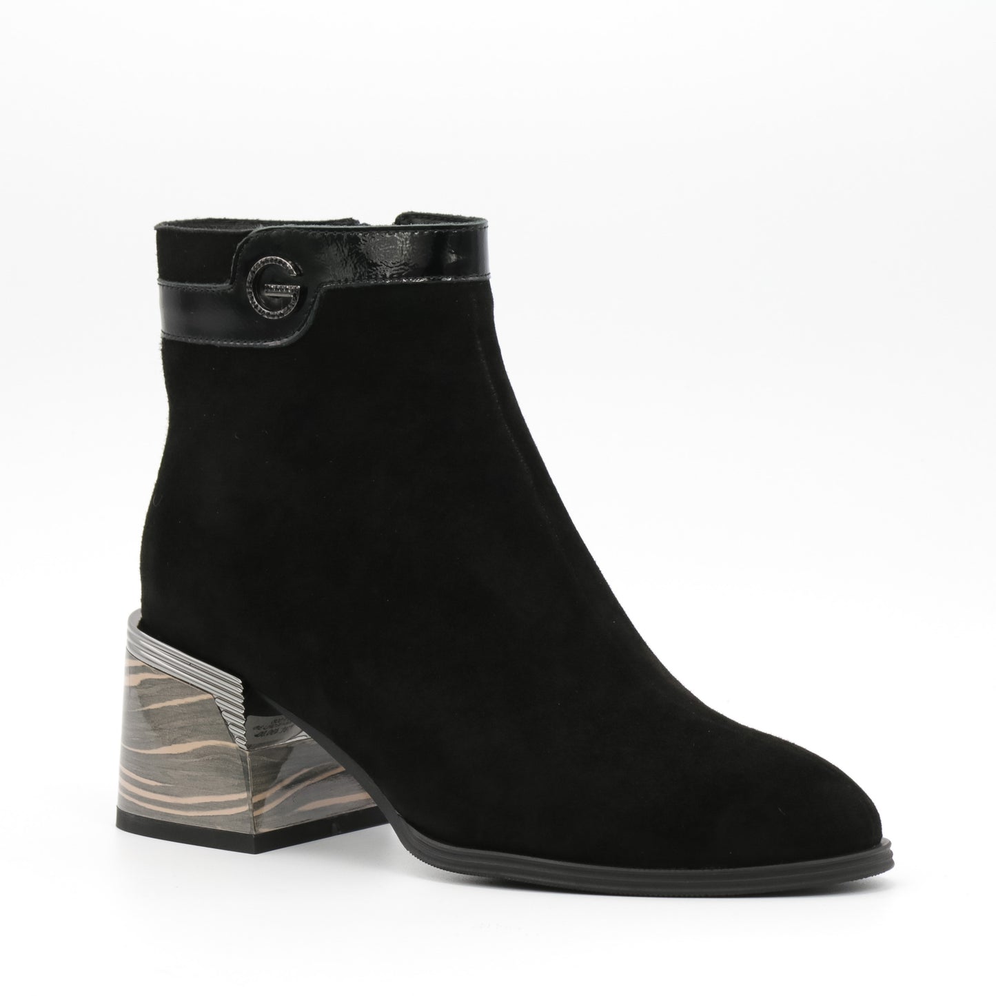 Botine dama cu toc din piele întoarsă F506