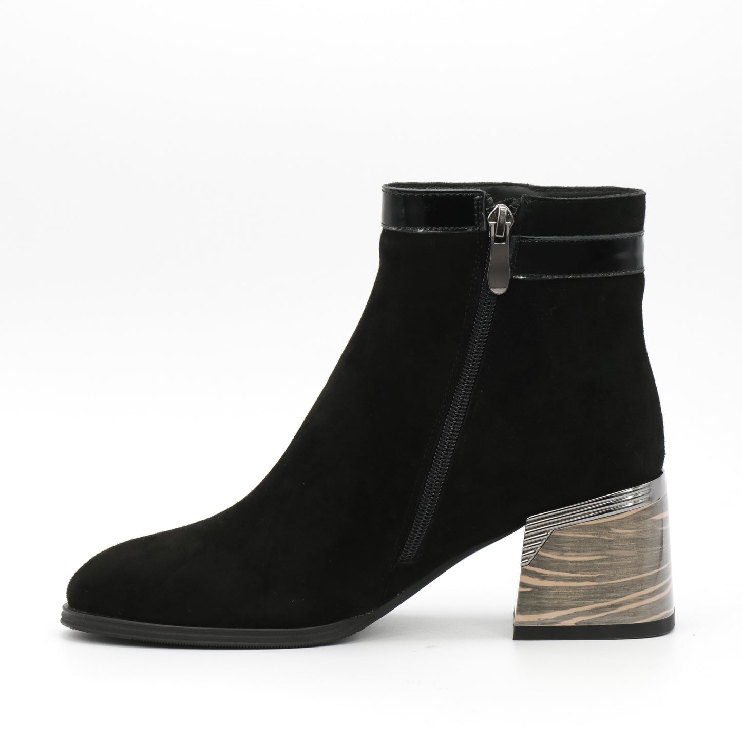 Botine dama cu toc din piele întoarsă F506