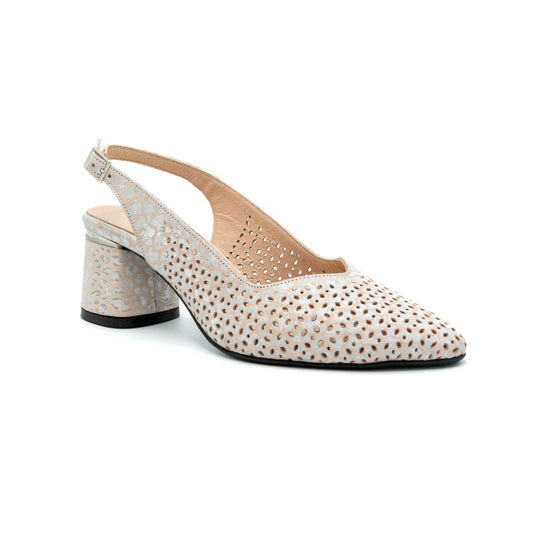 Pantofi dama cu toc din piele naturala perforata- 852